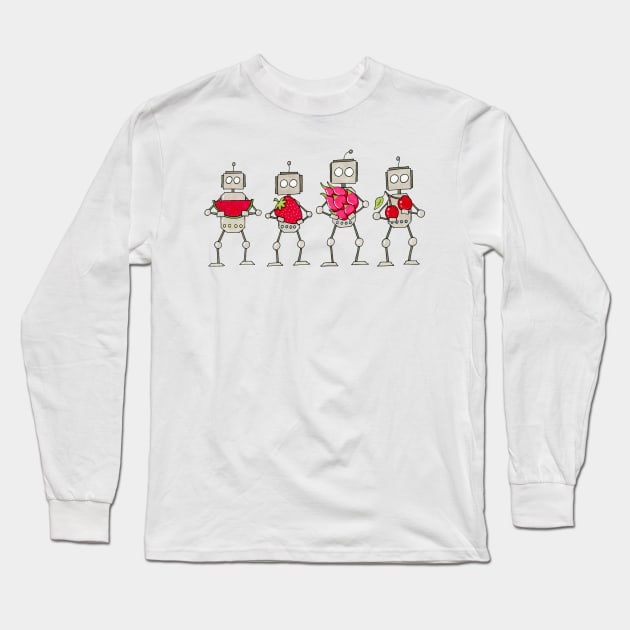 Watermelon Strawberry DragonFruit Cherry Bots Long Sleeve T-Shirt by CuteBotss